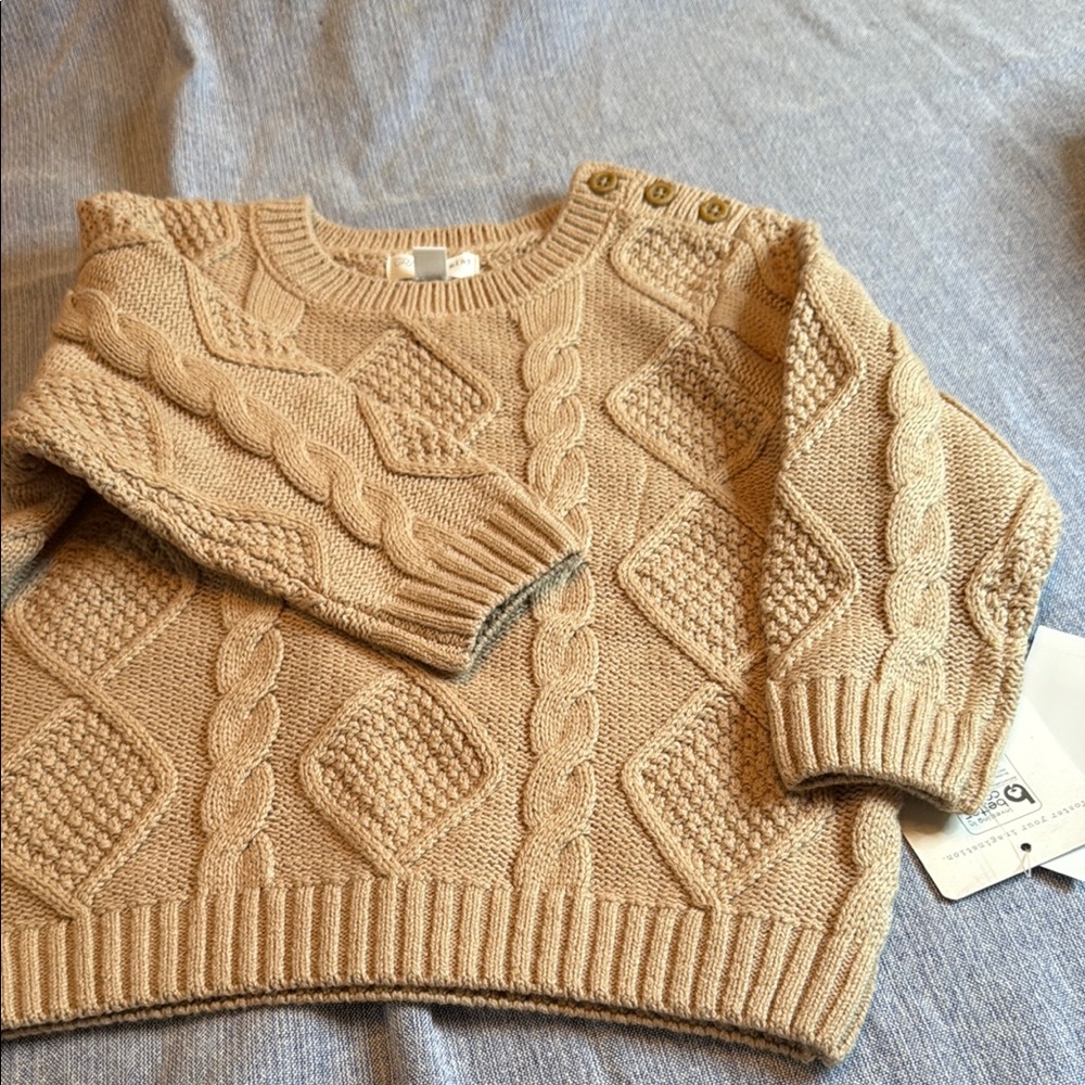 Tan Cable Knit Sweater with Diamond Pattern